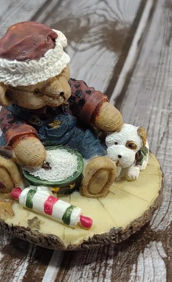 Christmas Small Candle Jar Topper Baking With Teddy Bear and Puppy - Picture 2 of 8